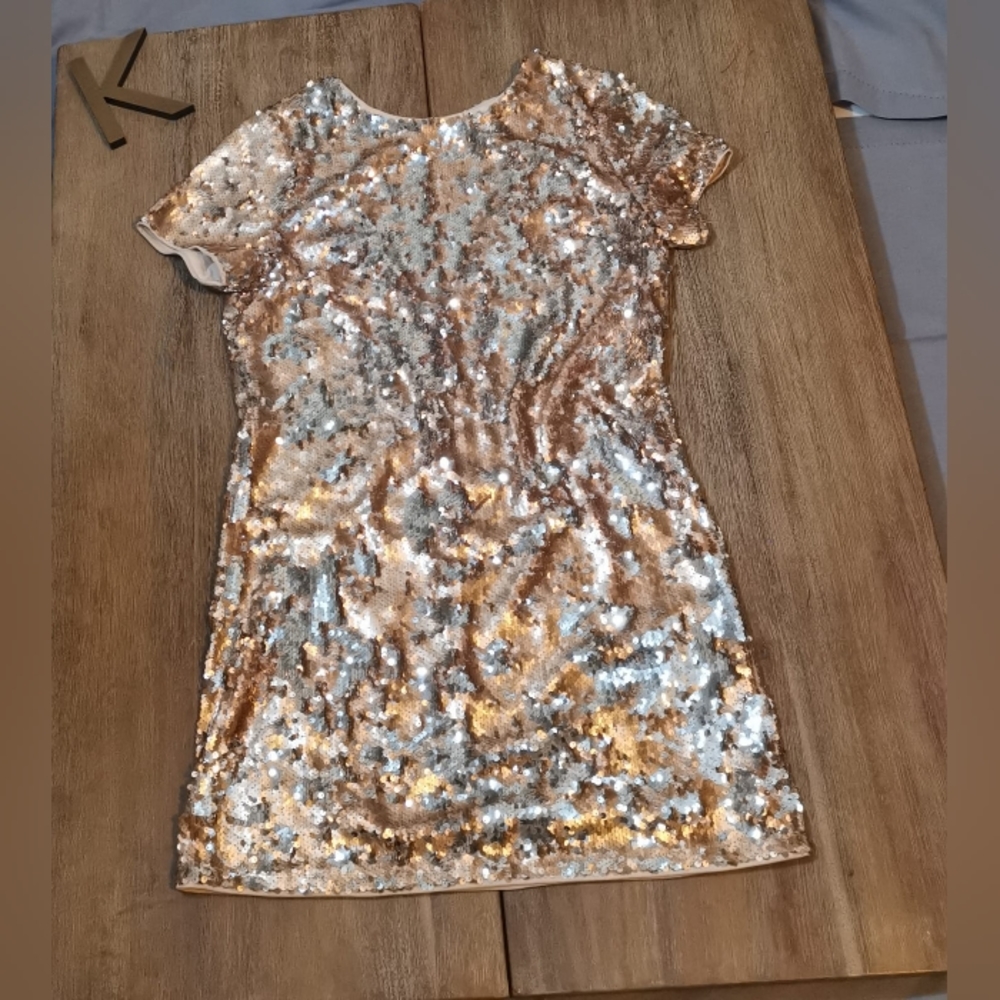 Forever 21 Sequin Shift Mini Dress  Gold-silver Colors,  Size M